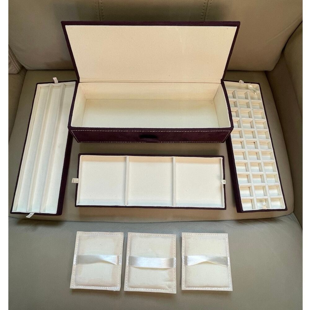 Pandora Charm Organizer Storage Box – Purple Suede Jewelry Case with 3 Dividers